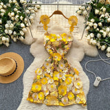 Fongt French Design Three-Dimensional Flower Net Embroidery To Recupers With A Sling A-Word Dress Skirt