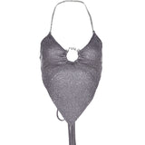 Fongt Spring / Summer 2023 Women's Fashion Pure Color Slim Back Hollow Out Sexy Hanging Neck Small Vest-Outfit