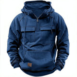 Fongt And Autumn New Men's Hooded Solid Color Sweater Youth Sports Multi-Pocket Coat