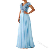 Fongt New Spring And Summer Women's Sleeveless Dress V-Necked Bright Film Temperament Chiffon Splicing Evening