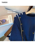Blue Sweet Sweaters for Woemn Floral Fashion Long Sleeve Pull Femme 2023 Fall O-neck Long Sleeve Knitted Pullovers