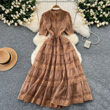 Fongt Retro Court Dress Women's Waist Thin Temperament Bubble Sleeve Lace Splicing Big Swing Dress Dress