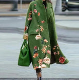 2023 Winter Women's Windbreaker Long Sleeve Long Button Lapel Coat Woolen Coat Casual Plaid Letter Printing Commuting Warmth-Outfit