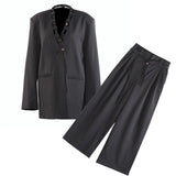 Fongt Autumn New Personalized Loose Version Of Real Wood Buckle Combination Top Suit + Pants Two-Piece Set Female 1816