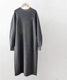 New 2021 Autumn Winter Women Dresses Mid-Calf Knitting Straight Sweaters Korean Style Elegant Solid Dresses