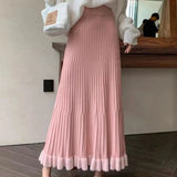 Pleated Patchwork Mid-length A-line Knitted Skirt-Outfit