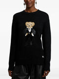Fongt New Women's Bear Embroidered Retro Body Sweater College Style Knitted Shirt Top