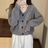 Autumn New Xiaoxiangfeng Solid Color Age-Reducing Casual Sweater Twist Loose V-Necked Cardigan-Outfit