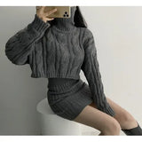 Fongt Autumn And Winter French Gentle Hemp High-Necked Short Sweater + Knitted Skirt Woman