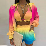 Fongt New Sexy Women's Pure Color Shorts Fashion Three-Piece Set