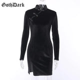Dark Solid Vintage Gothic Dresses Harajuku Autumn 2021 Patchwork Grunge Spliced Women Dress Button Longsleeve
