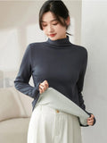 Modal Pullover Tops Women Casual Slim Thicken Fleece Lined Tshirt Korean Half Turtleneck Lambwool Fluff Tee Warm