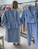 Fongt Women's Fashion Fashion Solid Color Button Bubble Sleeve Skirt Dress Set In Autumn 2025