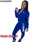 PINK Letter Print Outfits Zip Stand Collar Top + Leggings Pants Casual 2 Piece Set Women Tracksuits Sport Sweat