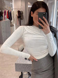 Sleeve Top White T-Shirts Women Basic Crop Top Autumn Pollover Solid Skew Neck T Shirt Streetwear Basic Black Y2K