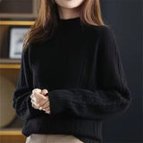 Fongt Semi-Turtleneck Sweater Women's Autumn Soft And Lazy Knit Jumper With Shoulder Thick Bottom Top-Outfit