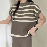 Fongt Striped Blouse Summer New Campus Style Design Small Relaxed Leisure Wind Shoulder Dress