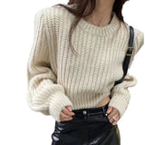 Fongt Fashion Temperament Loose-Fitting Women Autumn 2024 New Simple Thin Round Collar Knitted