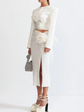 Spring 2025 New Fashion Sexy Round Tie With Short Top + High-Waisted Three-Dimensional Flowers Open Forked And Hip