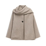 Fongt Winter New Women Equipped With Scarf Long-Sleeved Blended Coat Loose Temperament Coat