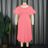 Fongt Casual Comfort Hollow Collar Folding Skirt Elegant Style Level Feel Horn Sleeve Dress Dress Dress