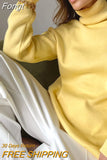 Split Women's Turtleneck Sweater Oversized Casual Pullover Jumpers Winter Warm Long Sleeve Top Female Loose