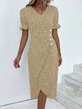 Fongt Large Number Of New 2025 Summer Hot Sales Geometric Collage Bubble Sleeve Irregular Pendulum Dress