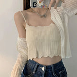 Fongt Summer New Belly With Short Ice Silk Knitting Slings Small Vest Women's Sleeveless Bottom Top