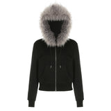 Fongt Spliced Zipper Hooded Jacket Woman 2025 Autumn And Winter Retro Letter Embroidery Short Top