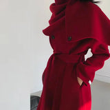2024 Autumn And Winter New Shawl Scarf Collar Double-breasted Solid Color Women's Double-sided Woolen Belt Coats TH5394-Outfit