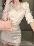 Fongt 2025 New Small Gentle Spring Temperament Sexy Lace Shirt Skirt Dress Dress Woman