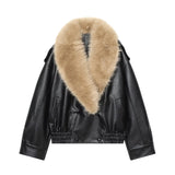 Fongt Homemade New Women's Fashionable And Open-Necked Leather Jacket 4341/853