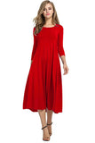 Fongt Women's Clothing 2025 Spring New Dress Fashion Casual Fold Seven-Sleeve Solid Dress