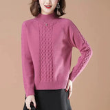 Mock Neck Ribbed Knitted Tops Women Casual Thick Warm Twist Sweaters Korean Basic All Match Bottoming Knitwear