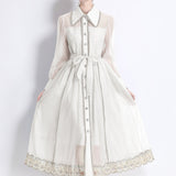 Fongt Light Luxury Tidive Lace Splicing Single-Ditch Lantern Sleeve Dress Female Waist Temperament Elegant Dress