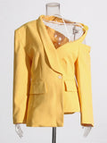 Blazers Women Lapel Long Sleeve Off Shoulder Patchwork Button Solid Blazer Female Spring 2023 Style-Outfit
