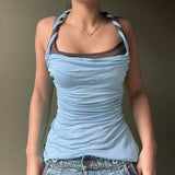 Fongt U-Shaped Low-Neck Two-Piece Striped T-Shirt Hanging Neck Vest 2025 Fashion-Colored Knitted Shirt