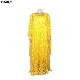 New African Dresses for Women Dashiki Lace Flower African Clothes Bazin Kaftan Boubou Robe Africain Dress Embroidery Long
