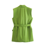 Women's Belt Vest 3035587 Vertical High Waist Trousers 2927587 Suit-Outfit