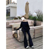 Fongt New Fashion Black Long-Sleeved T-Shirt Blouse Simple Sister Temperament Trousers Two Sets