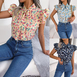 Fongt Shooting Spring And Summer Leisure Flowers And Wood Ears With Bow Chiffon Shirt Women's Clothing