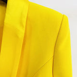 QUALITY Newest 2023 Designer Long Blazer Lion Buttons Double Breasted Satin Shawl Collar Blazer Dress Fluorescent