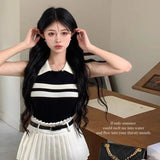 Women's Tank Top Summer Turndown Collar Sleeveless Tank Tops Preppy Style-Outfit