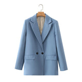And Summer 2024 New Simple Loose Double-Breasted Suit Jacket New Suit For Women In Spring And Autumn-Outfit