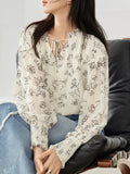 Fongt Elegant Wood-Eared Chiffon Shirt Women's New High-End Print Thin Comfortable Tops In Spring 2025