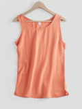 Women's Blouses Cotton and Linen Sleeveless Tops Shirt Female O Neck Summer Solid Green Tunic Blouse Basic
