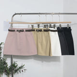 Real Shooting Kin Color High-Rise Thin Bag Hip Skirt 2025 New Hundred With Belt A Short Skirt