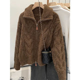 Fongt Version Of Double Zippered Strand Sweater Coat Women's 2025 Winter Design Sense Of The Collar Plus Thick Long-Sleeved Knitted Open Shirt
