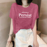 Fongt Shoulder Short-Sleeved T-Shirt Lady Loose Summer New Bamboo Festival Cotton Age-Red-Down Shirt Fashion Casual Top
