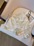 Summer Mercerized Satin Shorts White Trim A Version Of National Style Jacquard Wide-Legged Pants-Outfit